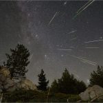 A photograph of meteors coming from its radiant