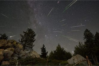 A photograph of meteors coming from its radiant
