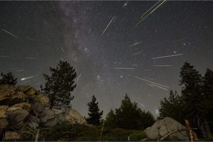 A photograph of meteors coming from its radiant