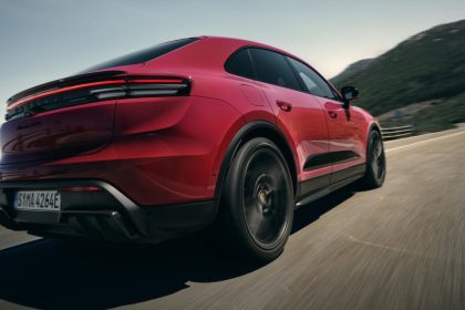 Porsche All-Electric Macan GTS in red