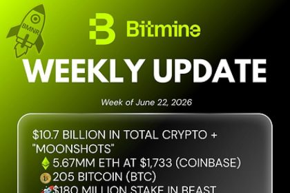 Bitmine Reports 5.67M ETH Holdings, Total Assets Reach $10.7B