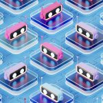 AI Chatbot Assistants on Glass Blocks, Artificial Intelligence Technology Concept. Digitally generated image. 3d render.